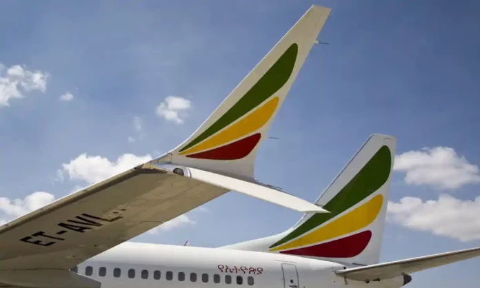 An Ethiopian Airlines jet at Bole airport in Ethiopia’s capital, Addis Ababa. One man alleged that 200 people were turned away as well as him by the airline. Photograph: Mulugeta Ayene/AP