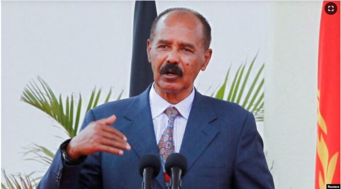 FILE - Eritrean president Isaias Afwerki speaks during his visit at the State House in Nairobi, Kenya, Feb. 9, 2023. During that visit to Kenya, Afwerki said that his country would rejoin the East African bloc IGAD 