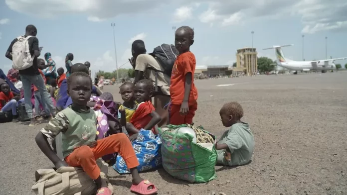 These children are among thousands of people stuck at Paloich Airport in South Sudan after fleeing Sudan